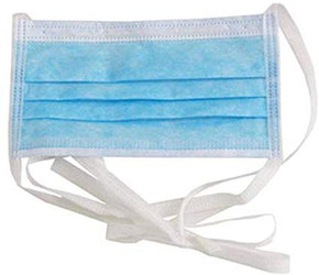 House Brand Tie-On Masks, 3-Ply, Blue, 50/Pk.