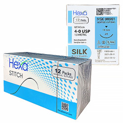 Hexa 4/0, 18' Silk Black Braided Sutures with C6 Reverse Cutting Needle, 12/Box