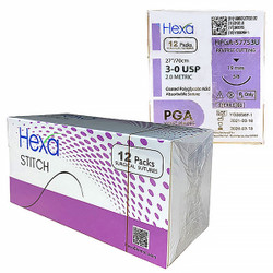 Infection ControlHexa 3/0, 27' PGA Undyed Braided Sutures with C6 Reverse Cutting Needle, 12/Box