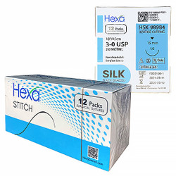 Hexa 3/0, 18' Silk Black Braided Sutures with C26 Reverse Cutting Needle, 12/Box