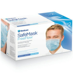 SafeMask FreeFlow ASTM Level 2 Earloop Mask, Blue 50/Box. Fog-free strip