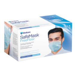 SafeMask FreeFlow ASTM Level 1 Earloop Mask, Blue 50/Box. Fog-free strip