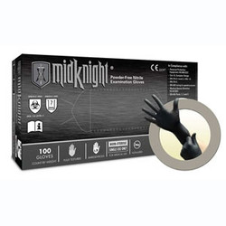 MidKnight Nitrile exam gloves: Large, 100/Bx, Black, powder-free, non-sterile