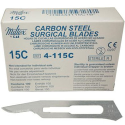 Miltex #15C Sterile Carbon Steel Surgical Scalpel Blade, Box of 100 blades