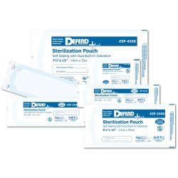 Defend Plus 2.25' x 2.75' Sterilization Pouch, self-sealing with built-in