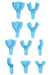 Defend #3 Medium Upper Perforated Plastic Impression Trays, Blue. Bag of 12