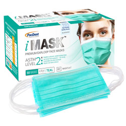 iMask ASTM Level 2 Ear-Loop Masks, Teal, 50/Box