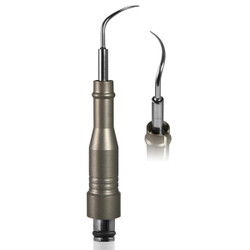 Parkell 30K LEFT curved perio ultrasonic insert with a metal grip, stainless