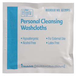 Hygea Personal Cleaning Washcloths, Individual Packets, 400/Case, 10' x 11.5'