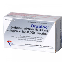 Orabloc Articaine HCl 4% with Epinephrine 1:200,000 Injection Cartridges, 1.8 mL 50/Pk