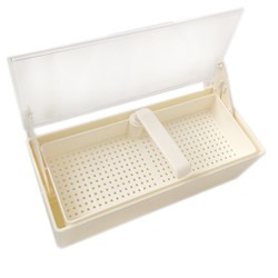 Plasdent White Germicide Tray with Clear Lid, 10-3/8'L x 4'W x 3-1/4'H. Allows