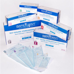 Safe-Dent 3.50' x 10' sterilization pouch 200/box. Self-sealing paper/blue tint