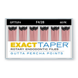 ExactTaper F4 Gutta Percha Points 28mm, 60/Box. Hand jig rolled to produce