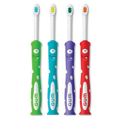 GUM Monsterz Kids’ Toothbrush w/Suction Cup, Ages 2+, Assorted Colors, 12/Pk