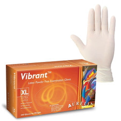 Aurelia Vibrant Latex Gloves: LARGE 100/Bx. Powder-Free, Micro-textured, Creamy