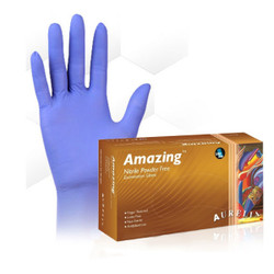 Aurelia Amazing Nitrile Gloves: X-LARGE 270/Bx. Powder-Free, Violet, Beaded