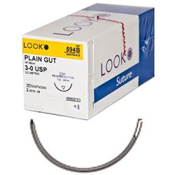 Look 3/0, 18' Plain Gut Absorbable Suture with C-31 Reverse-cutting Needle