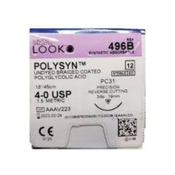 Look 4/0, 18' Coated PGA Undyed Braided Sutures with PC-31 precision point