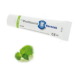Profluorid 5% Sodium Fluoride Varnish - Mint, 10 ml tube. White transparent