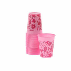 Monoart Plastic Cups Floral Pink, 200 ml, 100/Packg.