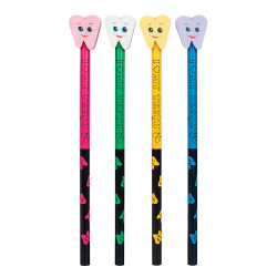 Smile Tooth Pencils w/Tooth Erasers, 6.5", 36/Pkg.