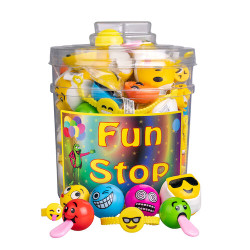 Fun Stop Canister Mix Assorted Emoji Toys, 96/Pkg.