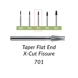 Carbide Burs. FG-701 Taper Flat End X-Cut Fissure. 10 pcs.