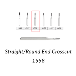 SS White Carbide Burs. FG-1558 Straight Round End Crosscut. Clinic Pack of 100 pcs/bag