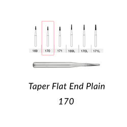 SS White Carbide Burs. FG-170, Taper Flat End Plain. 10 pcs.