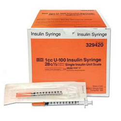 Micro-Fine IV Syringe/Needle Insulin 1cc 28Gx1/2" U-100 Conventional 100/Box