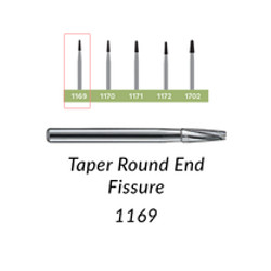 Carbide Burs. FG-1169 Taper Round End Fissure. Pack of 100/Bag