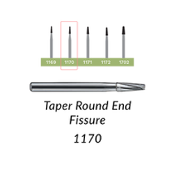 Carbide Burs. FG-1170 Taper Round End Fissure. Pack of 100/Bag