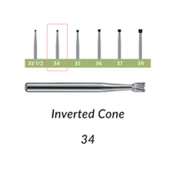 Carbide Burs. FG-34 Inverted Cone. Pack of 100/Bag