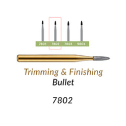 Carbide Burs. FG-7802 T&F 12-blades Bullet. Pack of 100/Bag