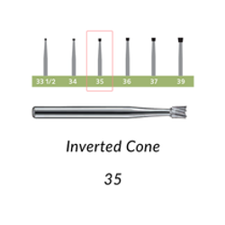 Carbide Burs. FG-35 Short Shank Inverted Cone. Pack of 100/Bag