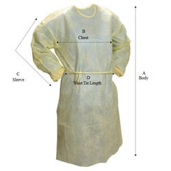 Gown, Yellow, Isolation, w/Banded Collar, Elastic Wrist, Tie Closure, XL, 100/cs