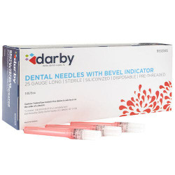 Dental Needles with Bevel Indicator, Plastic Hub, 25 Ga Long, 100/Box, Red