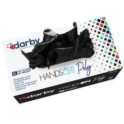 HandsOn Black Poly Gloves, Large, 100/Box