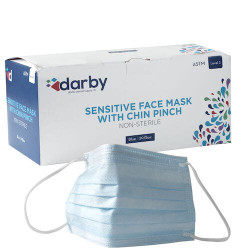 House Brand Sensitive Level 3 Face Mask with Chin Pinch, Blue, 50/Box