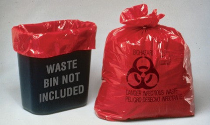 Dis-Pose Infectious Waste Bags, 10 Gallon 24" x 24" (100 bags per boxwith ties)