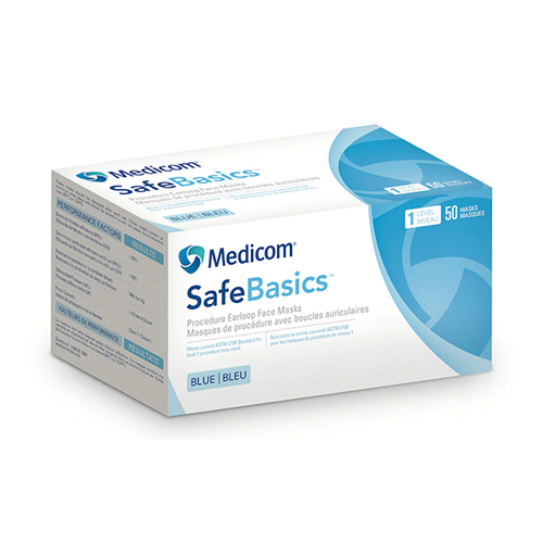 SafeBasics Procedure Earloop Face Masks - Blue L1 50/Box
