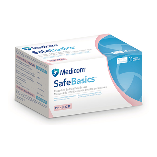 Medicom Safe Basic ASTM Level 1 Ear Loop Pink Mask 50/Box