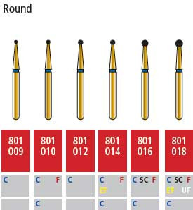 Alpen FG #801.016 Fine Grit, Round Diamond Bur. Package of 5 Burs