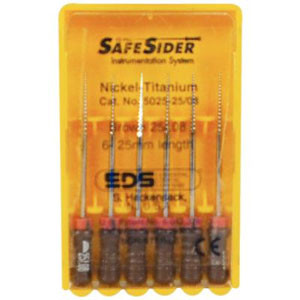 SafeSiders Standard #25/.08 nickel titanium reamer, 25 mm, package of 6