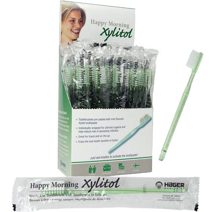 Happy Morning Xylitol Disposable Toothbrushes Impregnated with Mint Xylitol 50/Box.