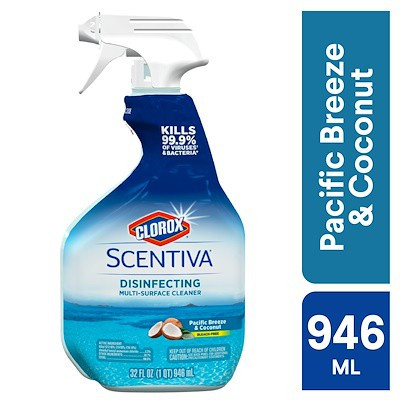 Clorox Scentiva Multi-Surface Disinfectant Spray, Pacific Breeze/Coconut Scent, 32 Oz