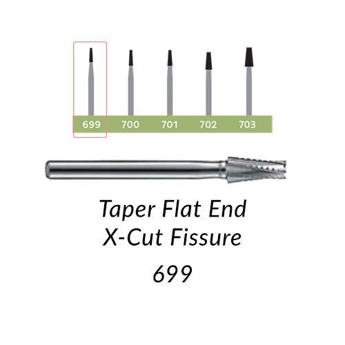 Carbide Burs. FG-699 Taper Flat End X-Cut Fissure. 10 pcs.