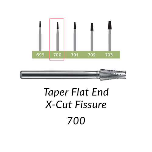 Carbide Burs. FG-700 Taper Flat End X-Cut Fissure. Clinic Pack of 100/bag