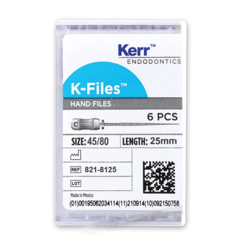 Kerr Endodontics K-Files 25mm #45-80 Assorted 6/Box.