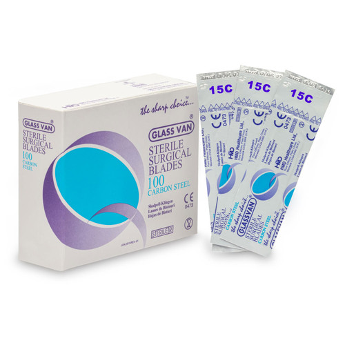 Myco Medical #15C Sterile Carbon Steel Surgical Scalpel Blade, Box of 100 blades
